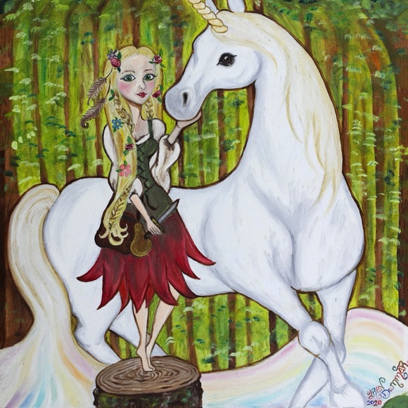 Unicorn Fern Forest Encounter Art Print Oil Painting Book Illustration Fantasy - Picture 8 of 10